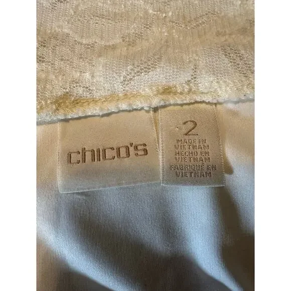 Chicos Women’s Lace Cold-Shoulder Top Size 2 US Large off White Long Sleeve Line - Picture 6 of 7